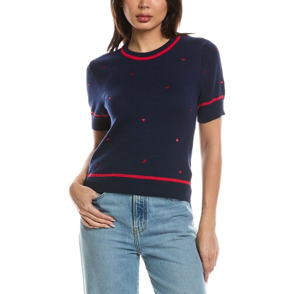 Wispr Womens  Mini Heart Embroidered T-Shirt, Navy